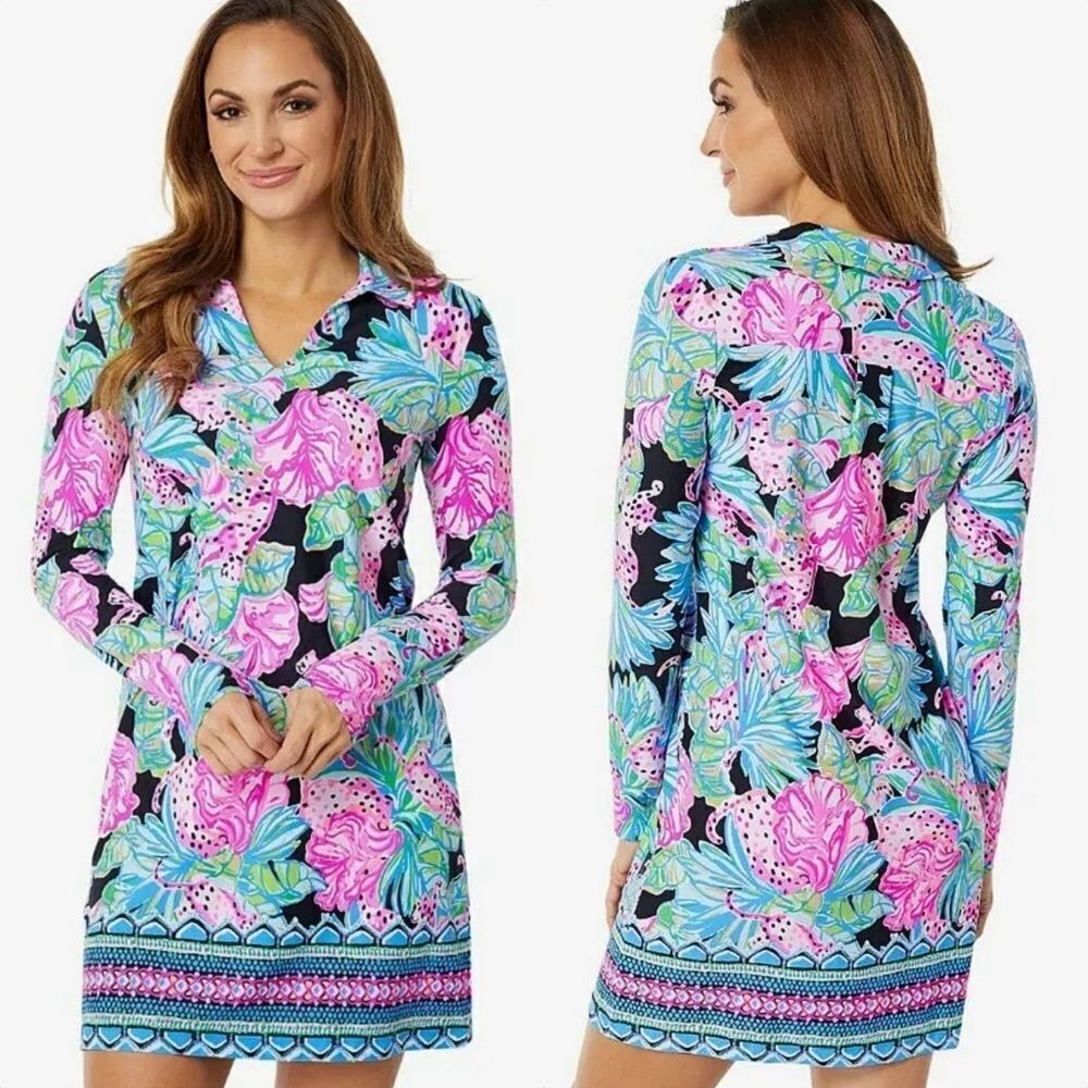 🆕 Lilly Pullitzer Andrienne UPF 50+ Dress in Onyx Jaguar Jungle Engineer
